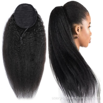 Wholesale 100 Raw Cuticle Aligned Hair Extension Kinky Straight Drawstring Elastic Band Human Hair Ponytails